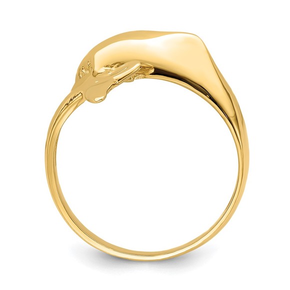 14k Yellow Gold Polished Dolphin Nautical Sea Life Ring, Size 7 - Picture 2 of 6